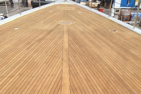 Aft teak cladding on a super yacht by Duca Solutions